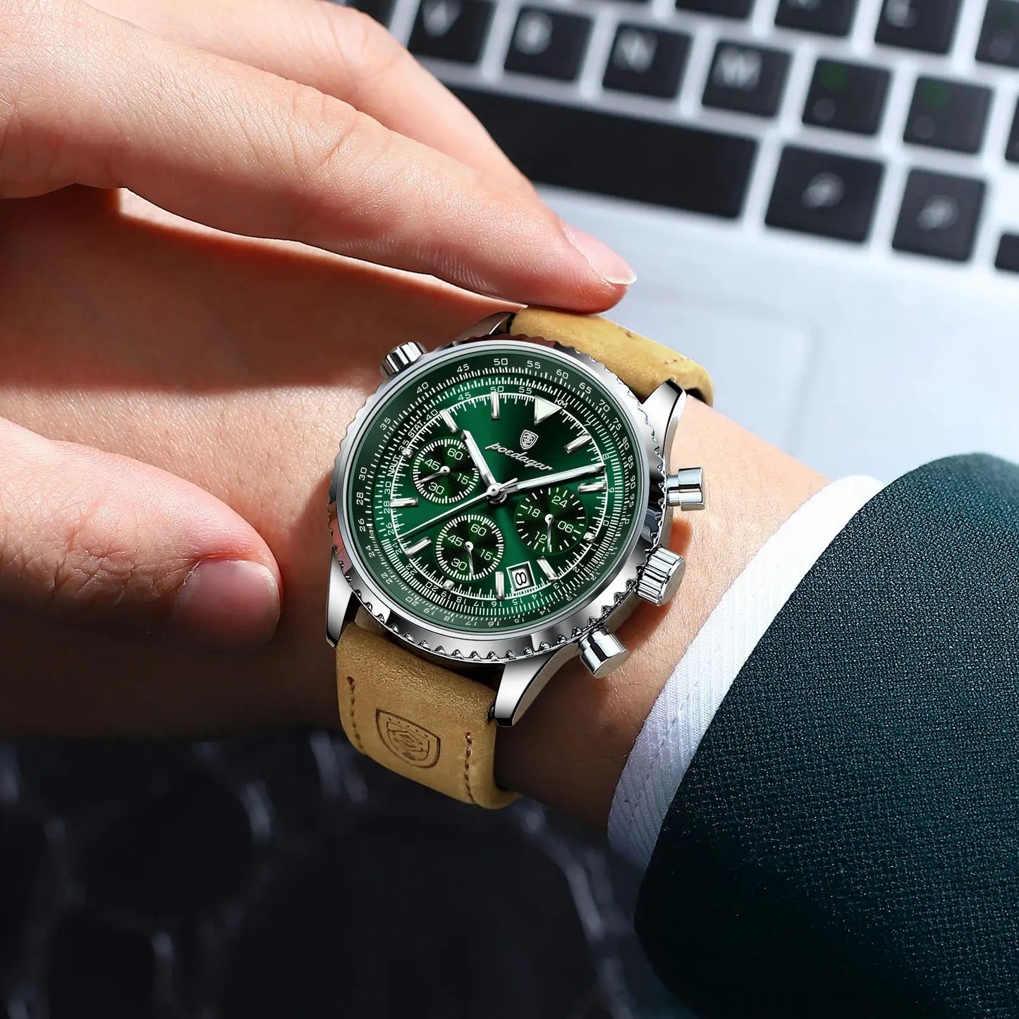 Men’s Chronograph Leather Watch – Classic Style with Modern Functionality